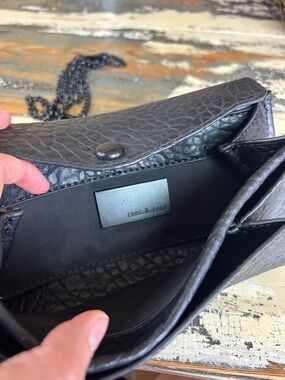 Black Textured Leather Chain Clutch